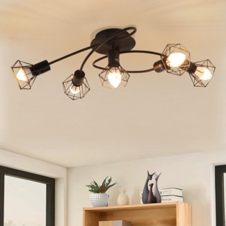 Nettlife Deckenstrahler Wohnzimmer Schwarz 2/3/4/5 Flammig E14 Deckenleuchte Industrial, Schwenkbar 350°, LED wechselbar, Vintage Deckenspots Küche Wohnzimmer Schlafzimmer Flur