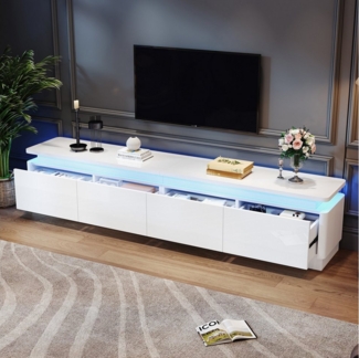 KLAM HOME Lowboard Moderner TV-Schrank Lowboard 180cm in Hochglanz-Optik (Elegantes Medienmöbel mit LED-Beleuchtung), Praktischer TV-Stand mit 4 Schubladen für Fernseher bis 80 Zoll