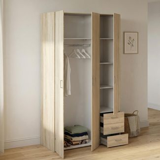 Dmora - Kleiderschrank 3 T?ren Suzette, Schlafzimmerm?bel, Schrank, Garderobe, 116x50 h200 cm, Eiche