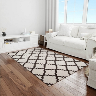 Jungengel Teppich Moderner Teppich mit geometrischem Muster – Creme Schwarz, Kontrastreiches Muster, maschinenwaschbar, rutschfest