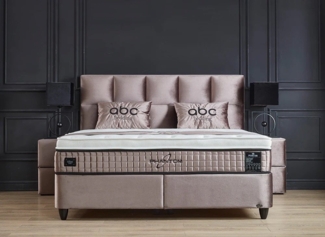 abc bedding Boxspringbett PHANTOM Voll-orthopädisches Komfortbett mit Samt in Beige (inkl. Matratze & Topper), Funktionsbett mit Bettkasten, inkl. Bettbank & 2 Nachttischen