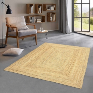 TaraCarpet Teppich Jute Durry Sumakh Flachgewebe Boho Modern, rechteckig, Höhe: 5 mm, schöner Jute Teppich Sisal optik natur Wohnzimmer 60x110