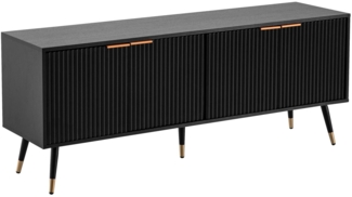 Lowboard Schwarz mit Eiche-Dekor 150x60x39 cm TV-Kommode Modern, Design TV-Schrank Hoch, Fernsehtisch Fernsehschrank mit Türen, Fernsehkommode Wohnzimmer