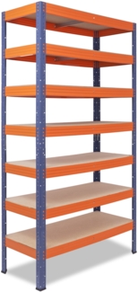 shelfplaza PRO 230 x 100 x 45 cm Schwerlastregal in blau-orange mit 7 Böden und 142 kg Traglast pro Boden
