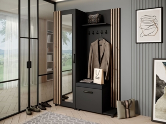Beautysofa Garderobenschrank Garderoben-Set mit Aufhängern und Spiegel LIVIA (Geräumiger Schuhschrank) mit praktischer Kleiderstange