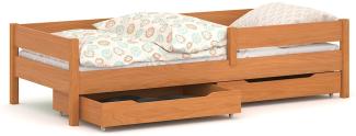 WNM Group Kinder Einzelbett Miki mit Schubladen und Matratze, 4 Farben, viele verschiedenen Gren, Massivholz & Holz-Platte, 180x90, Teak