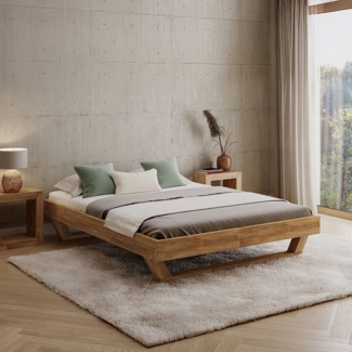 skølm 'Nornir' Bett 160x200 cm, Bettgestell, natur geölt, Massivholzbett aus Eiche mit Holzkufen, Doppelbett ohne Bettkopf