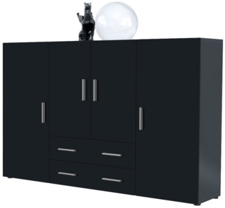 Highboard Nora Anrichte mit 2 Schubladen und 4 Türen mit insgesamt 8 Fächer dahinter, Anthrazit matt/Schwarz matt (166,5 x 106,5 x 35 cm)