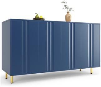 HAUSS SPOLE Sideboard Esszimmerschrank freistehender Schrank mit stabilen Metallbeinen, Blau (Aufbewahrungsschrank, Esszimmerschrank,Buffetschrank, Küchenmöbe, 1 St, 4 Türen), mit einzigartiges Schranktürdesign