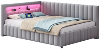 REDOM Polsterbett Schlafsofa 140x200 Multifunktionsbett, Funktionsbett Stauraumbett (Daybett Tagesbett Doppelbett, LED-Licht & USB-Ladeanschluss, Samtstoff, L-förmiges Design mit Rückenlehne & Kopfteil, Ideal für Wohnzimmer & Gästezimmer, Kinderbett Gä...