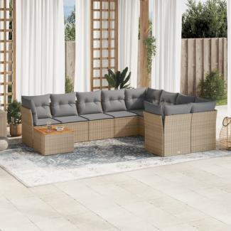 vidaXL 10-tlg. Garten-Sofagarnitur mit Kissen Beige Poly Rattan 3256157