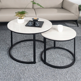 HawthyHome Couchtisch 2er-Set runde Beistelltische aus Holz & Metall (2-St), Moderne Kaffeetische für Wohnzimmer Schlafzimmer