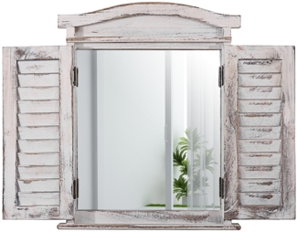 Wandspiegel Spiegelfenster mit Fensterläden 53x42x5cm ~ weiß shabby