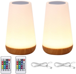 BlingBin LED Nachttischlampe Touch Dimmbar mit Fernbedienung, RGB Farbwechsel Nachtlicht Kinder, USB Aufladbar, LED fest integriert, warmes Weiß, RGB, Nachttischlampe mit 13 Farben 3 Modi, Tischlampe Kabellos mit Timer