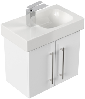 Badmöbel mit Geberit Icon Waschbecken XS 53 cm links weiss hochglanz : Weiss hochglanz