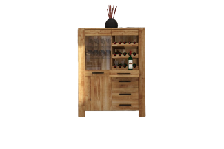 Anrichte Lubic Wildeiche massiv 111x45x147 mit 2 Türen 4 Schubladen Weinregal