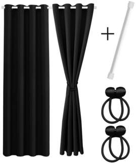 Cozyor Vorhang Set mit 2x Gardine + 2x Vorhanghalter + 1x Gardinenstange ohne Bohren, Ösen (2 St), verdunkelnd, Mikrofaser Polyester, schwarz Eclipse, Raumteiler blickdicht, Thermovorhang 220x135cm inklusive Magnethaltern