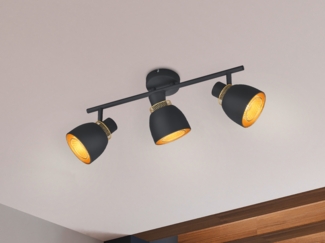 Deckenstrahler PUNCH 3-flammig Schwarz Gold mit Drahtgeflecht, Breite 45cm