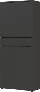 bümö Space Aktenschrank Holz, Mehrzweckschrank 81 cm breit in Graphit - Regal mit Türen & 1 Schublade, Schrank hoch für Akten & Büro als Möbel für Arbeitszimmer, Büroschrank, Ordnerschrank, SPCAS4OH1S-547