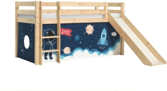 Kinderbett mit Rutsche Karolina Massivholz Natur Textilset Rakete