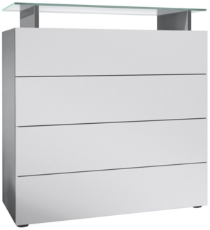 Vladon Kommode Pavos V2 (Kommode, mit 4 Schubladen und Glasablage), Anthrazit matt/Weiß matt (76 x 81 x 35 cm)