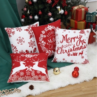 GarveeMore Kissenbezug Kissenbezug Weihnachten, 4er Set Polyester-Velours, Rot, 45 x 45 cm