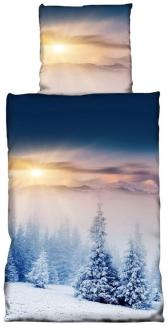 One Home Bettwäsche Winter Landschaft, Fleece, 4 teilig, Berge und Schnee, kuschelig flauschig warm weich Winter