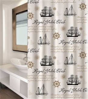 MSV Duschvorhang Cotexsa ROYAL YACHT Breite 180 cm, Premium Textil-Duschvorhang, Made in Spain, 100% Polyester, wasserundurchlässig, Anti-Schimmel-Effekt, Anti-Bakteriell beschichtet, waschbar 30°, 180x200 cm, Motiv "Segelschiff"