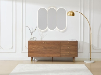 Vente-unique - Sideboard mit 2 Türen & 3 Schubladen - Nussbaumfurnier - Holzfarben dunkel & Goldfarben - PARIOMA