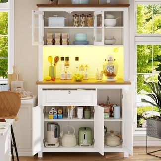 Hochschrank H 180 x T 40 x B 104 cm, MDF Weiß mit LED-App-Steuerung, 3 verstellbare Böden