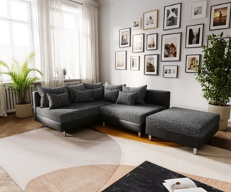 DELIFE Ecksofa Clovis, Schwarz Hocker Ottomane Links Ecksofa Modulsofa