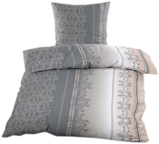 Casa Colori Bettwäsche Biber 2 tlg. 135x200 cm mit Reißverschluss 100% Baumwolle, Biber, 2 teilig, Anthrazit Taupe mit Ornamente