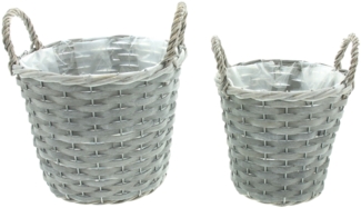 Pflanzkorb Grau 2er Set Box Aufbewahrungskorb Schale Korb Flechtkorb Ø 17 cm