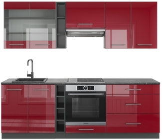 Küchenzeile Fame-Line Bordeaux Hochglanz/Anthrazit 235 cm ohne Arbeitsplatte Vicco