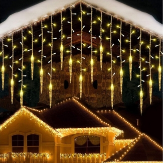 Rosnek LED-Lichtervorhang Eiszapfen-Anhänger, wasserdicht, 8 Modi, für Traufe Weihnachtsdeko, Memory-Funktion, anschließbar