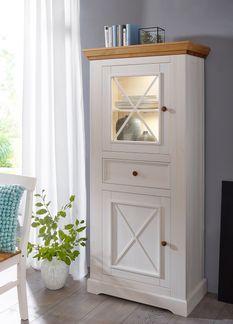 Vitrine 79x177cm "Zürich" Kiefer massiv weiß WZ-0133