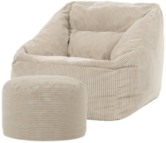 Icon 'Morgan' Riesen Sitzsack Sessel, mit Sitzpuff, XXL, mit Füllung, Cord Beige, 80 x 88 x 100 cm