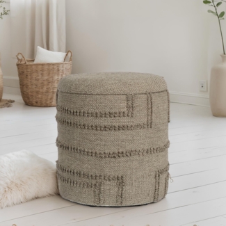 Sitzhocker rund Wolle Braun Ø40x45cm mit Stauraum abnehmbarer Deckel Boho Design
