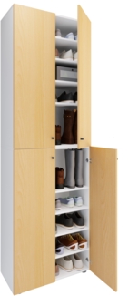 VCM Schuhschrank Lona 919223 Weiß / Buche H. 220 x B. 70 x T. 40cm