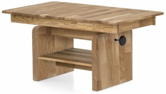 ELFO Couchtisch Couchtisch Höhenverstellbar Ausziehbar auf 160cm Eiche Massiv 120x65 cm, Höhenverstellbar & Ausziehbar