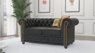 S-Style Möbel Chesterfield-Sofa Anton 2 sitzer Sofa mit Schlaffunktion mit Holzfüßen, Mit Wellenfederung