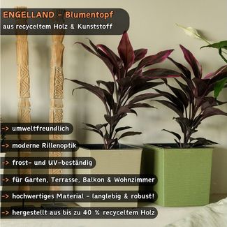 Engelland Pflanzkübel Blumentopf aus recyceltem Kunststoff & Holz (WPC), Rillenoptik (UV-beständig, wetterfest, quadratisch), Blumenkübel für Garten, Balkon, Terrasse, Innen- und Außenbereich