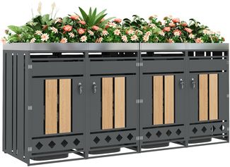 Merax Mülltonnenbox(2 St), Mülltonnenschrank für 4 Tonnen 120–240L mit Pflanzdach Lüftungsöffnung