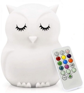 OKWISH LED Nachttischlampe Nachtlicht Kinder Stilllicht Schlaflichter Nachtlampe USB-Aufladbar, Timing-Modus, LED fest integriert, 9 weiche Farben, Nachtlichter mit Fernbedienung aus Silikon dimmbar 9 Lichtfarben Deko