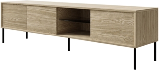 Selsey 'Modity' TV-Schrank 3-türig mit Glasregal und Beleuchtung, 175 cm, Holzoptik Eiche
