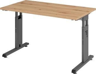 bümö Homeoffice Schreibtisch O-Serie höhenverstellbar, Tischplatte 120 x 67,2 cm in Asteiche, Gestell in graphit, OS6-12-R-G