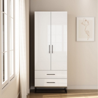 OTTO home Kleiderschrank Lucca Schlafzimmerschrank Garderobe hochglanz Bestseller (Hochwertige schwarze Griffe und Kufengestell) Schlafzimmerschrank mit 2 Türen und 2 Schubladen, Breite 80cm