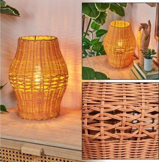 hofstein Tischleuchte Tischlampe aus Metall/Rattan in Schwarz/Naturfarben, ohne Leuchtmittel, Tischleuchte im Boho-Design, Lichteffekt, Schalter am Kabel, 30cm, E27