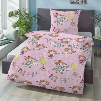 biberna Feinbiber Bettwäsche 0007244 EINHORN, rose, 1x 135x200 cm + 1x 80x80 cm