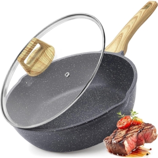 GiPP 28cm Wokpfanne mit Deckel Antihaft Granitbeschichtung 4.5L Grau